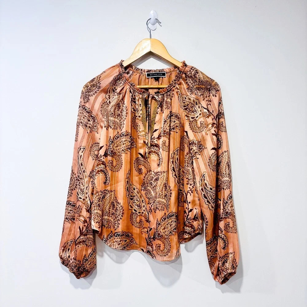 MELANIE LYNE Beige floral &  shimmering‎ blouse